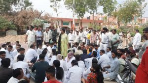 Family and nursing staff sitting on dharna demanding compensation, youth died after collision with MLA's car