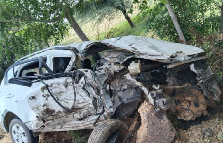 Car and truck collide face to face, two injured