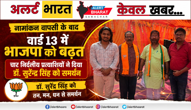 नामांकन वापसी के बाद वार्ड 13 में भाजपा को बढ़त, चार निर्दलीय प्रत्याशियों ने दिया डॉ. सुरेंद्र सिंह को समर्थन