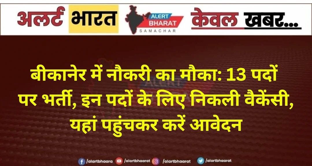 बीकानेर में नौकरी का मौका: 13 पदों पर भर्ती, इन पदों के लिए निकली वैकेंसी; यहां पहुंचकर करें आवेदन
